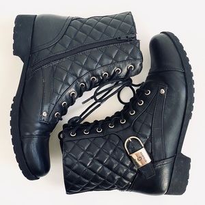 G By Guess Byson Quilted Leather Combat Boots